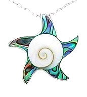 Sterling Silver Sea Star with Abalone & Shiva Shell Pendant 793