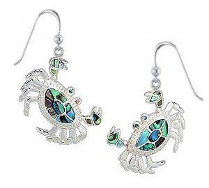 Sterling Silver Crab Earrings with abalone shell 045