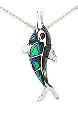 Sterling Silver Dolphin with Abalone Shell Pendant 875