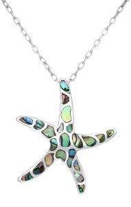 Sterling Silver Starfish with Abalone Shell Necklace 1311 with Cable Chain