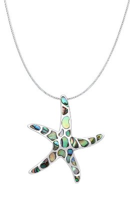 Sterling Silver Starfish with Abalone Shell Necklace 1311 with Snake Chain