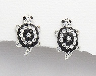 Sterling Silver Tortoise Earrings with Black Crystals 064