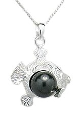 Fish with Black Pearl Sterling Silver Necklace PP 657