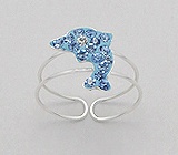 Blue Crystal Dolphin Sterling Silver Toe Ring 653