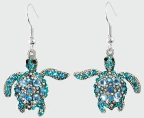 Sea Turtle Blue and Turquoise Crystal Earrings