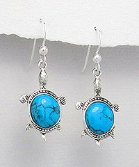 Sterling Silver Turtle with blue Turquoise Earrings 657