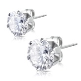 Stainless Steel with 9mm April Birthstone Round Clear CZ Stud Earrings 051