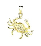 Sterling Silver Crab Pendant with CZ and 14k Yellow Gold Plating 649