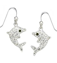 Sterling Silver Dolphin with Crystals Earrings 406