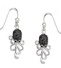 Sterling Silver Octopus Earrings with CZ and Rhodium Plating 402