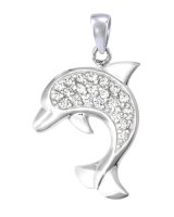 CZ Dolphin Sterling Silver Pendant 393