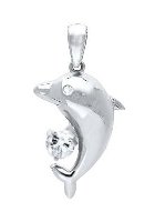 CZ Dolphin Sterling Silver Pendant 958