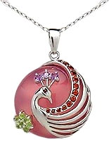 Sterling Silver Peacock Pendant 235 with Gemstones & Chalcedony