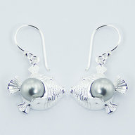 Fish with Grey Pearl Sterling Silver Earrings PE 048