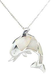 Sterling Silver Dolphin with White Mother of Pearl Necklace 181