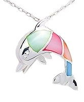 Sterling Silver Dolphin with multi color Mother of Pearl Pendant 181