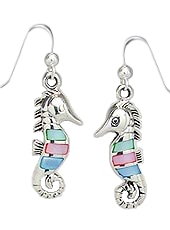 Sterling Silver Seahorse with multi color Mother of Pearl Earrings 736
