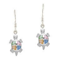 Sterling Silver Tortoise with multi color Mother of Pearl Earrings 449