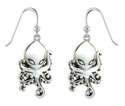 Sterling Silver Octopus Alien Earrings PE041