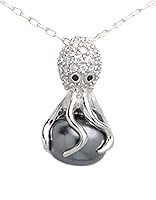 Octopus Sterling Silver Necklace with CZ and Rhodium Plating 974