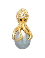 Octopus Sterling Silver Pendant with CZ and 14k Yellow Gold Plating 044