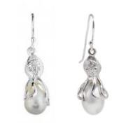 Octopus Sterling Silver Earrings with Fresh Water Pearls 4863