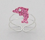 Pink Crystal Dolphin Sterling Silver Toe Ring 653
