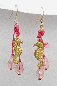 Pink Handmade Seahorse Earrings 746