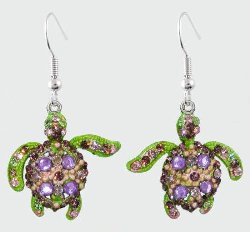 Sea Turtle Purple, Pink and Green Crystal Earrings