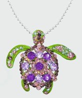 Sea Turtle Purple, Pink and Green Crystal Pendant