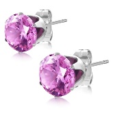 Stainless Steel with 8mm October Birthstone Round Rose Pink CZ Stud Earrings 624