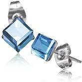 Stainless Steel with 4mm September Birthstone Sapphire Cube CZ Stud Earrings 753