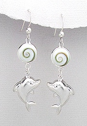 Sterling Silver Dolphin with Shiva Shell Earrings 004