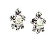 Sterling Silver Turtle with Shiva Shell Post Earrings