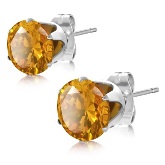 Stainless Steel with 8mm November Birthstone Round Smoke Topaz CZ Stud Earrings 324