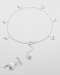 Sterling Silver Dolphin Anklet with pink crystal 501