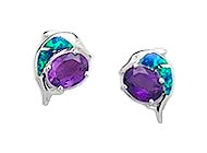Sterling Silver Dolphin with Purple CZ Post Earrings 148