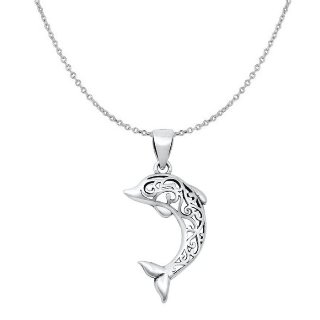 Sterling Silver Dolphin Filigree Necklace SIP5958