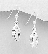 Sterling Silver Fish Bone Earrings PE 342