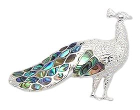 Sterling Silver Peacock Brooch 935 with Abalone Shell