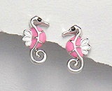 Sterling Silver Seahorse with Pink Enamel Earrings 292