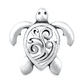 Sterling Silver Sea Turtle Wave Filigree Pendant SIP6268