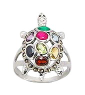 Turtle Sterling Silver with Gemstones Ring 164