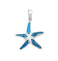 Sterling Silver Starfish with Sky Blue Turquoise Pendant 0395