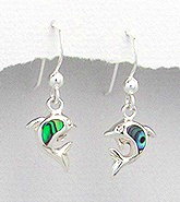 Sterling Silver Dolphin with abalone shell Earrings 406