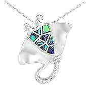 Sterling Silver Manta Ray Pendant 0173 with Abalone Shell