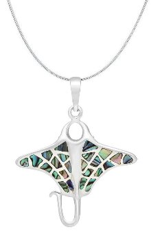 Sterling Silver Manta Ray Necklace 7693 with Abalone Shell