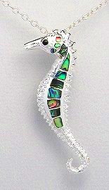 Sterling Silver Seahorse Pendant with Abalone Shell