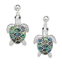 Sterling Silver Sea Turtle with Abalone Shell Post Earrings 955