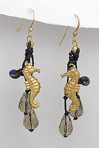 Black Handmade Seahorse Earrings 746